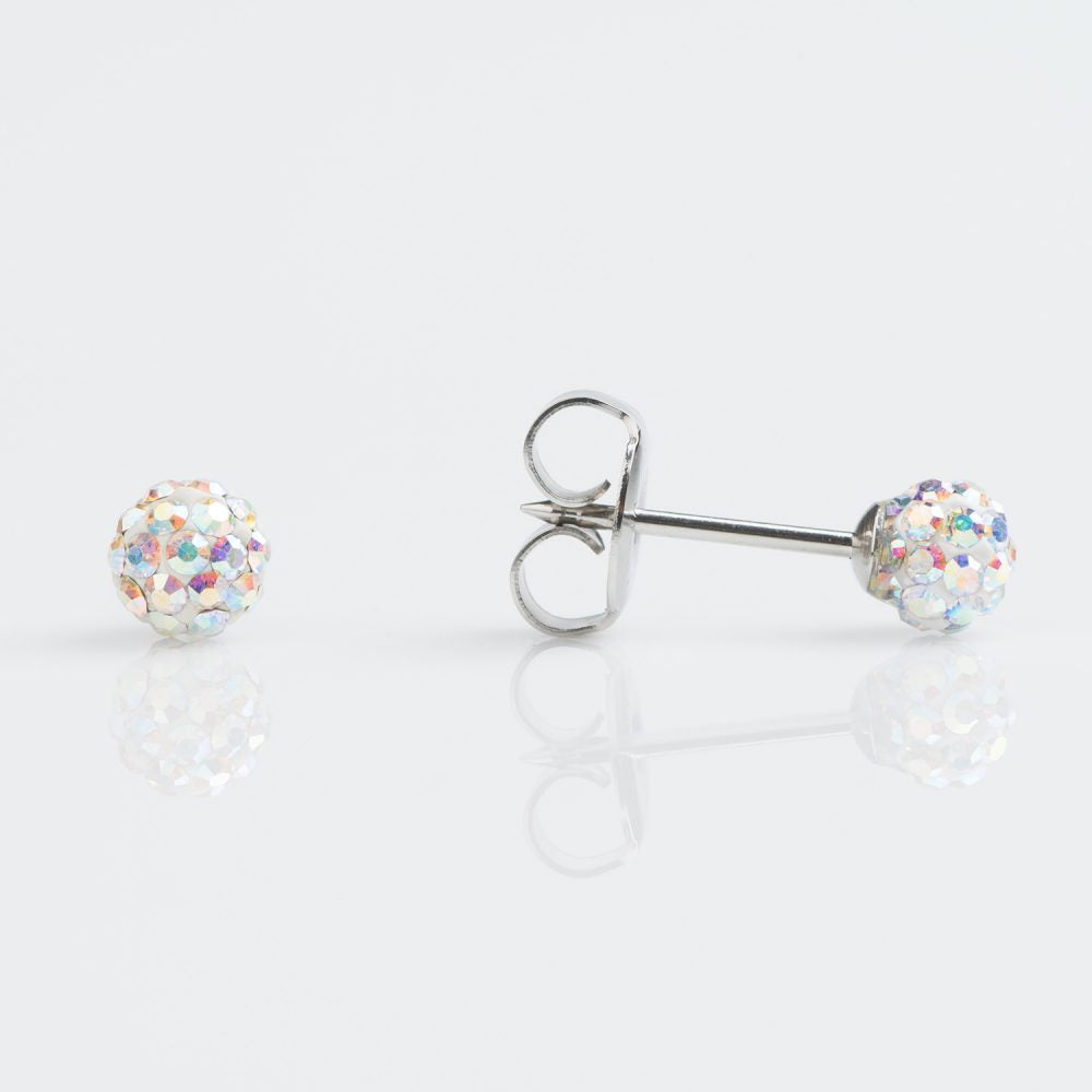 18CT WHITE GOLD 4.5MM FIREBALL AB CRYSTAL