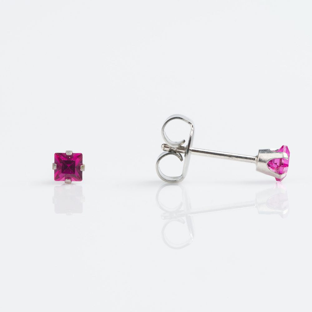 9CT WHITE GOLD PRINCESS CUT 3MM FUCHSIA - SPARKLN