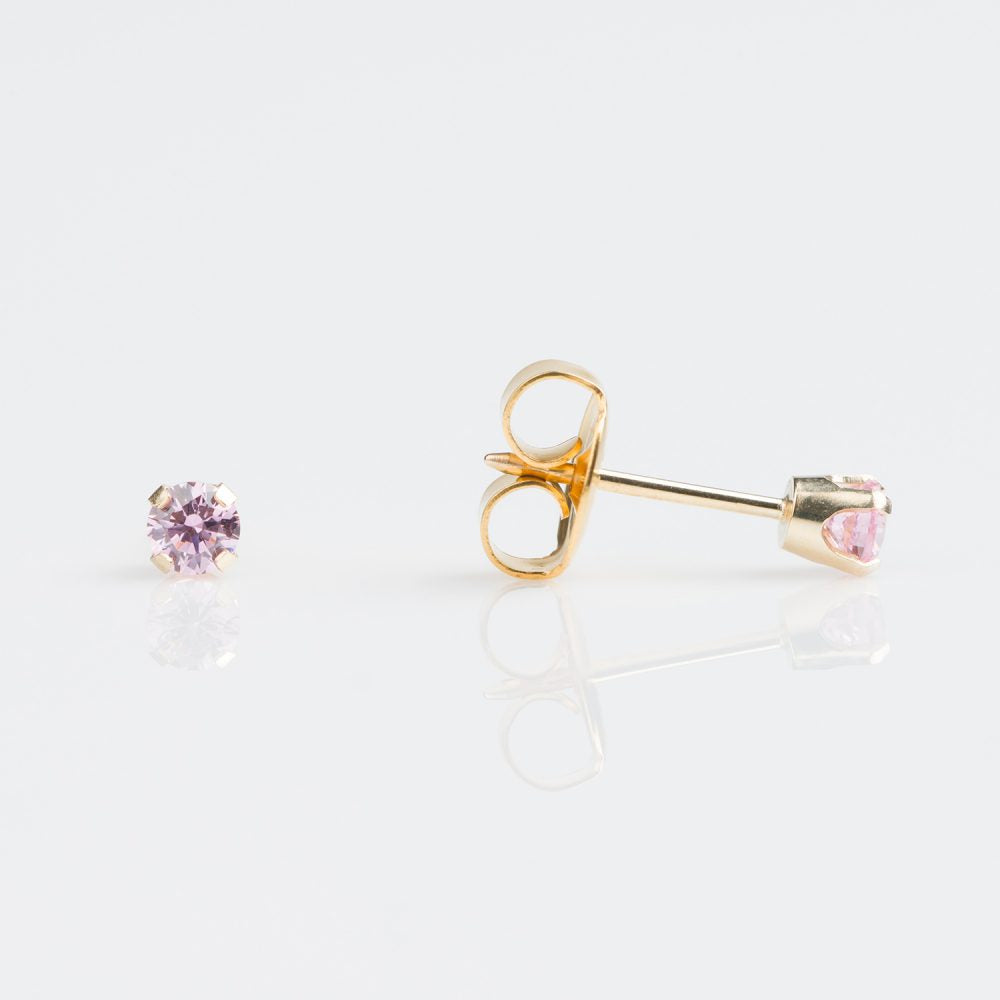 14CT GOLD TIFF. 3MM OCTOBER PINK CUBIC ZIRCONIA - SPARKLN