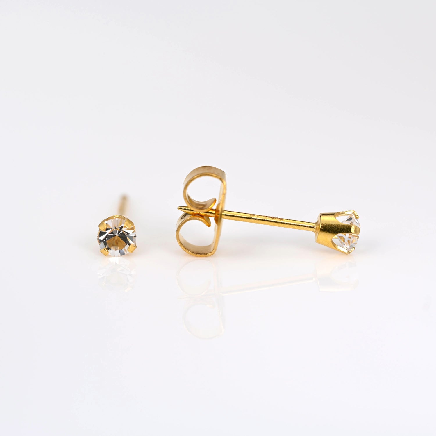 9ct Gold Tiff. 3mm April Crystal – Long Post