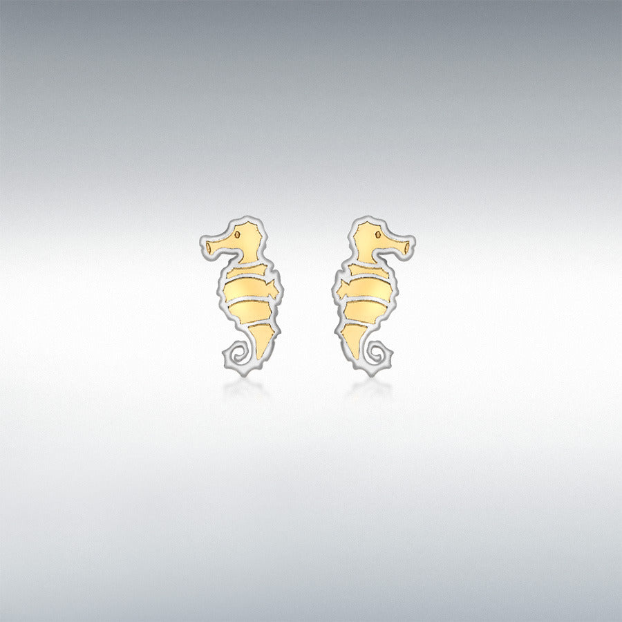 9CT 2-COLOUR GOLD 4MM X 9MM SEAHORSE STUD EARRINGS