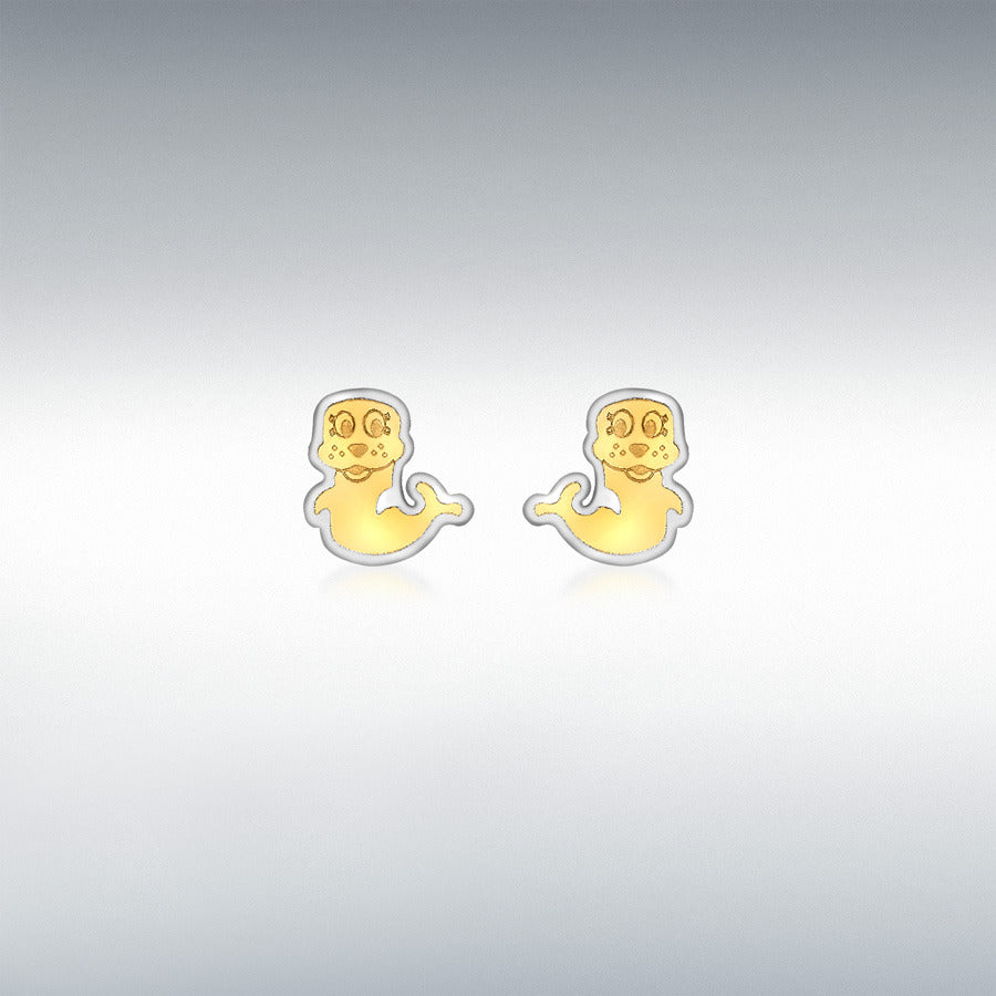 9CT 2-COLOUR GOLD 6MM X 7MM SEAL STUD EARRINGS