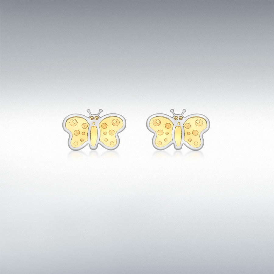9CT 2-COLOUR GOLD 8MM X 6MM BUTTERFLY STUD EARRINGS