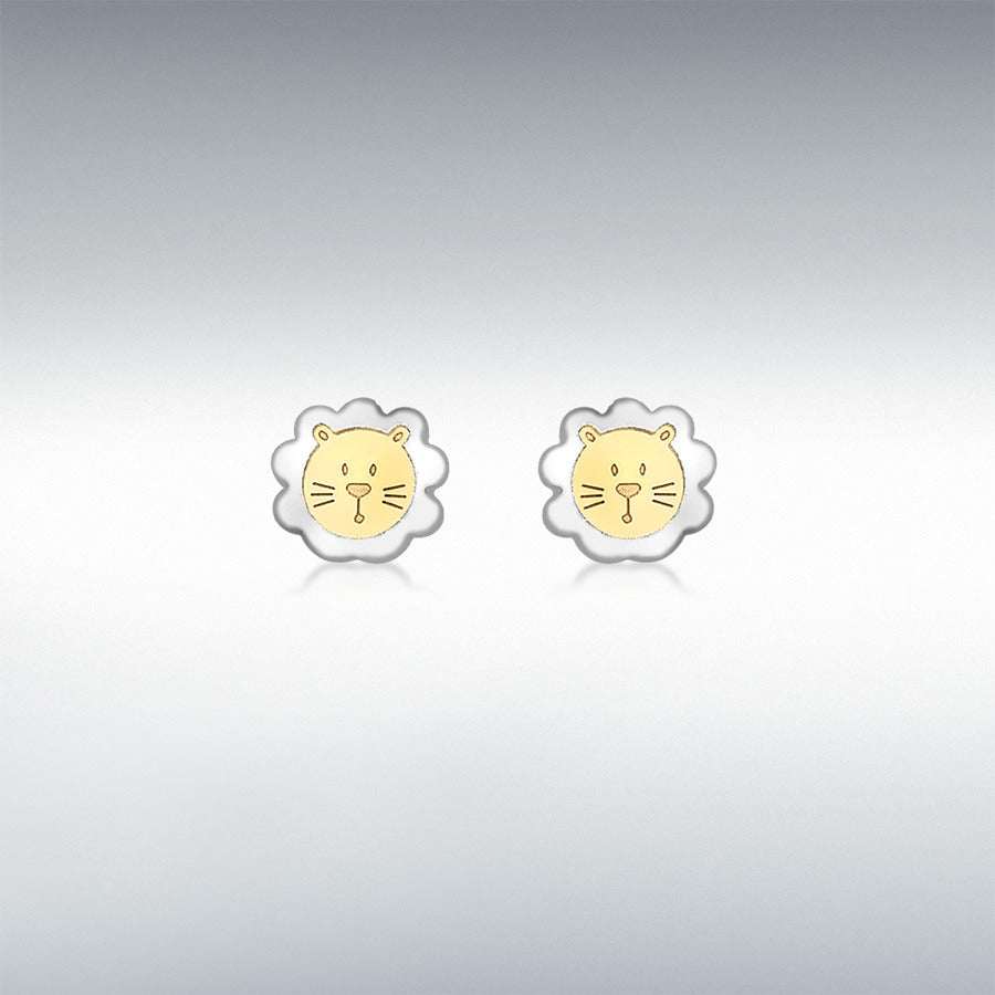 9CT 2-COLOUR GOLD 6MM X 6MM LION-FACE STUD EARRINGS