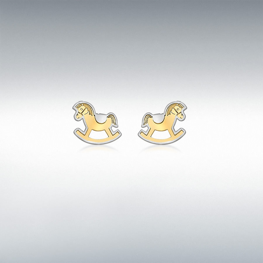9CT 2-COLOUR GOLD 6MM X 5MM ROCKING HORSE STUD EARRINGS