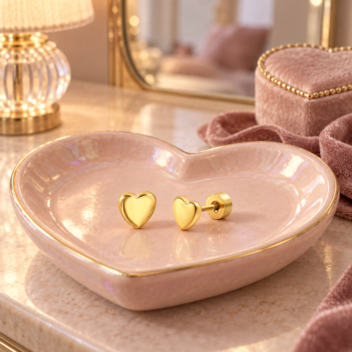 Hypoallergenic stainless steel heart earrings with allergy-safe flat backs