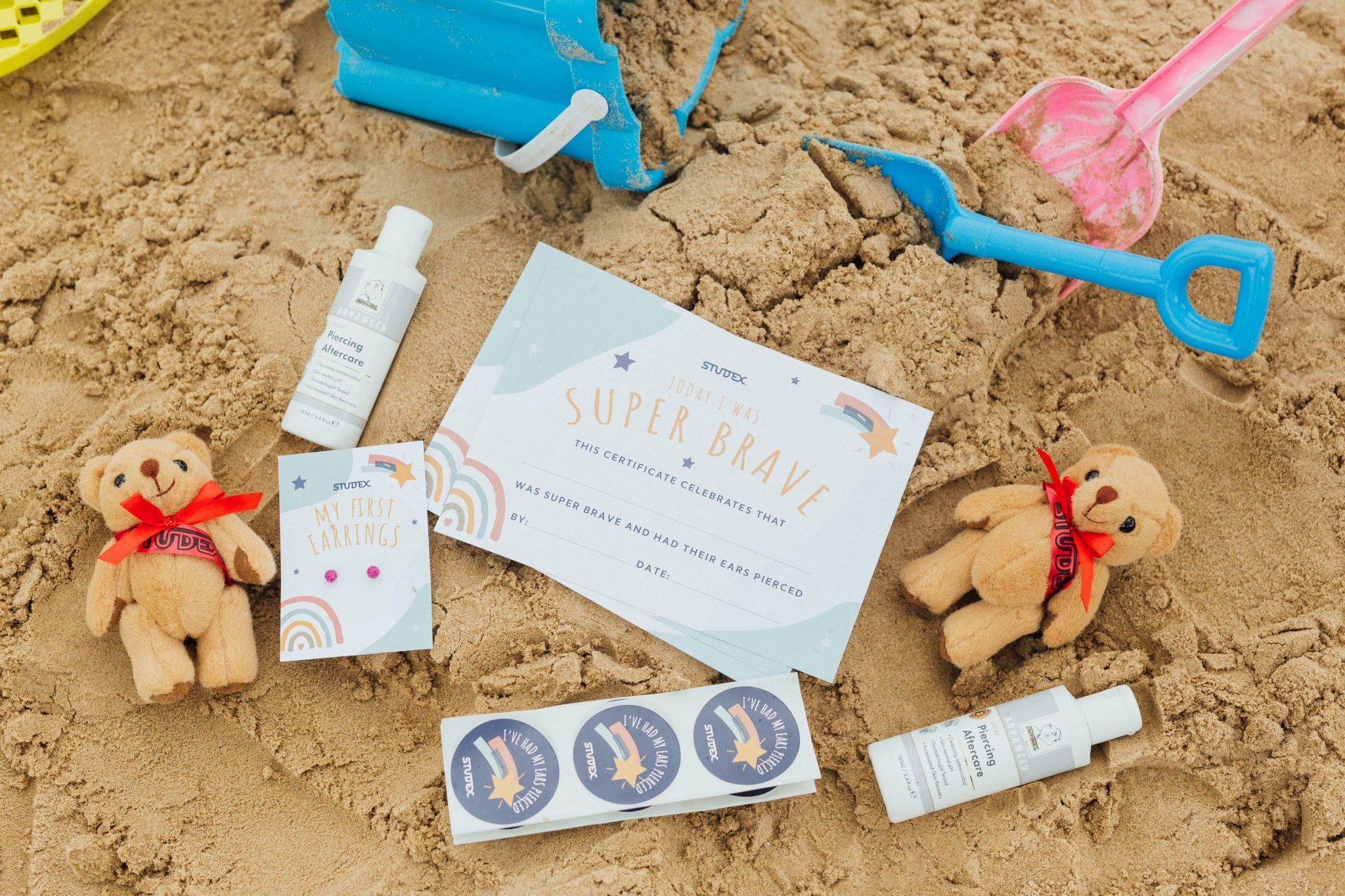 Aftercare solution and bravery certificate for my first earrings