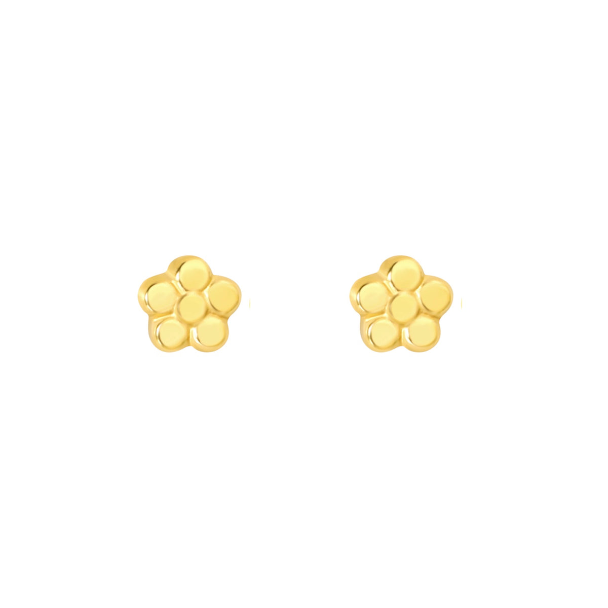 Tiny gold flower hypoallergenic flat back earrings for children in 316L surgical stainless steel