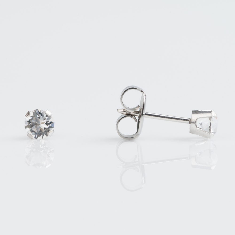 9CT WHITE GOLD TIFF. 4MM APRIL CRYSTAL
