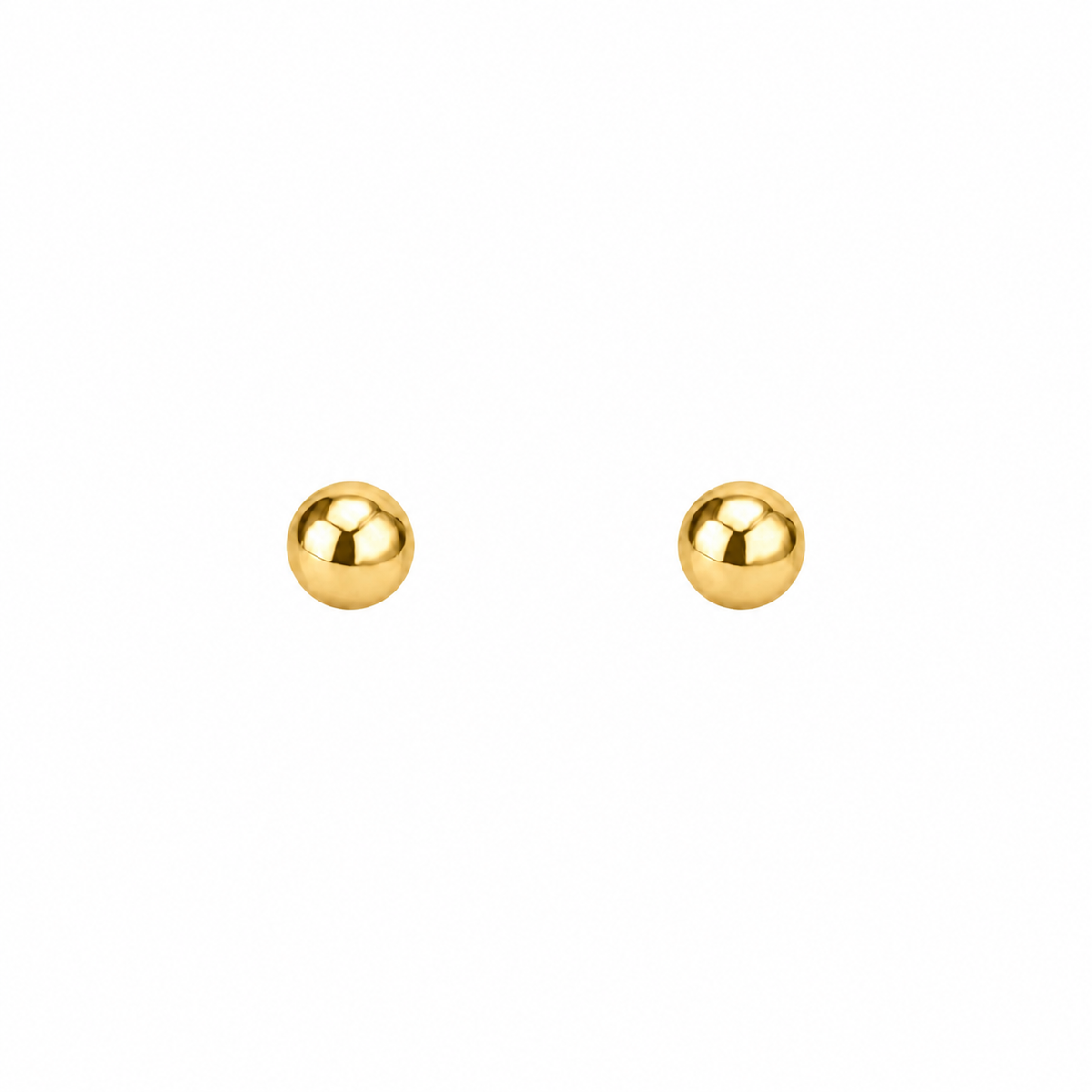 Pair of polished gold-tone ball stud earrings for children with push-fit flat backs.