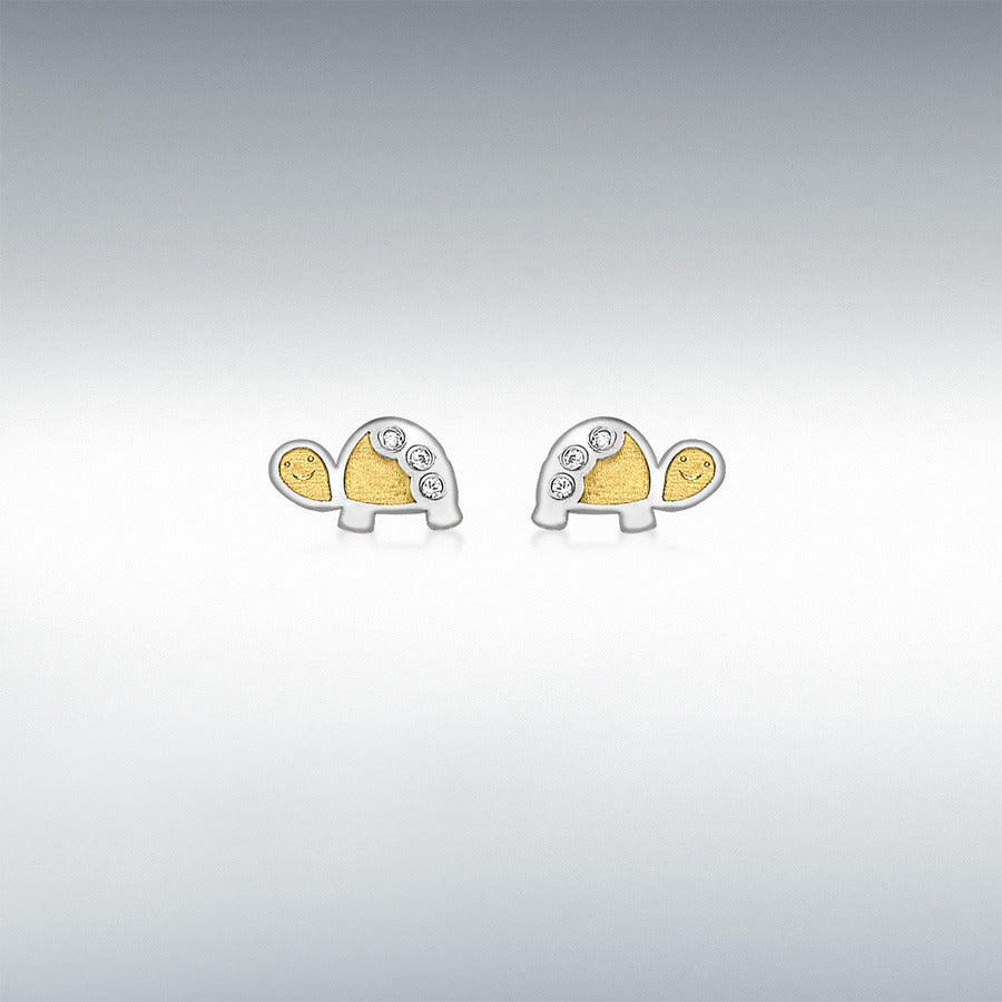 9CT 2-COLOUR GOLD CZ 7MM X 4MM TORTOISE STUD EARRINGS