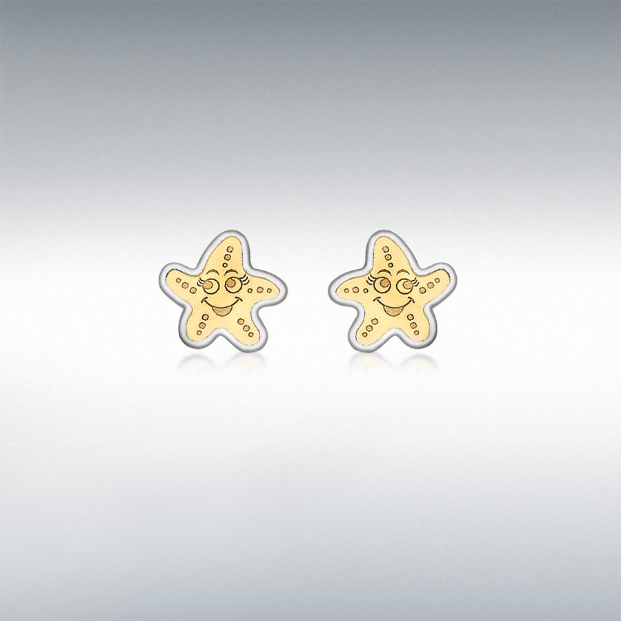 9CT 2-COLOUR GOLD 7MM X 7MM STARFISH STUD EARRINGS