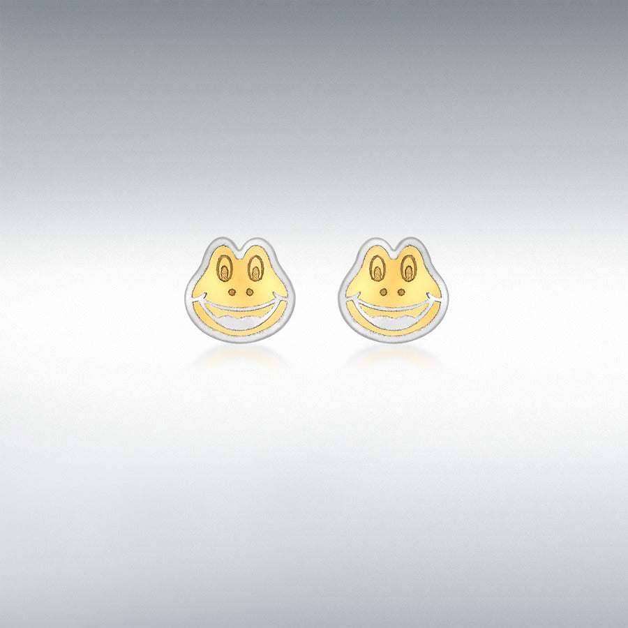 9CT 2-COLOUR GOLD 7MM X 6MM FROG-FACE STUD EARRINGS