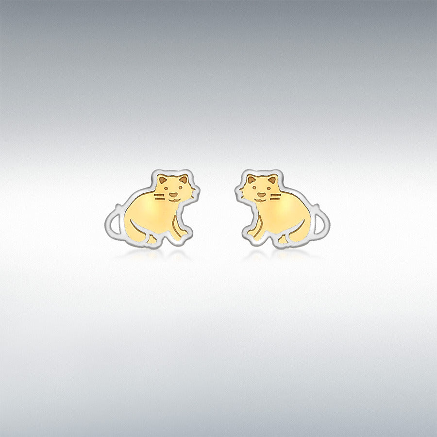 9CT 2-COLOUR GOLD 7MM X 7MM SITTING-CAT STUD EARRINGS