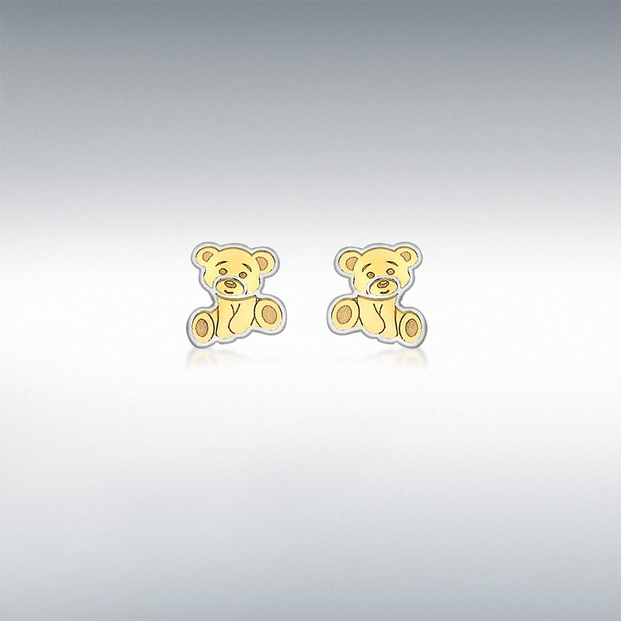 9CT 2-COLOUR GOLD 6MM X 7MM SITTING-TEDDY-BEAR STUD EARRINGS