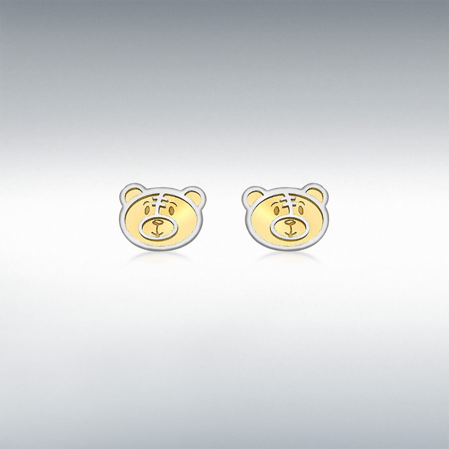 9CT 2-COLOUR GOLD 7MM X 6MM TEDDY-BEAR-FACE STUD EARRINGS