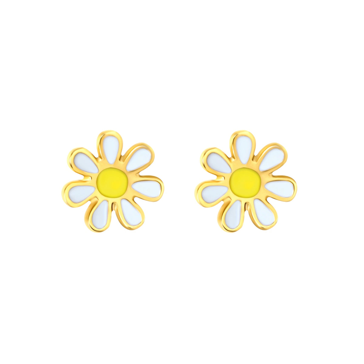 Daisy hypoallergenic flat back earrings for children in gold-tone 316L surgical stainless steel