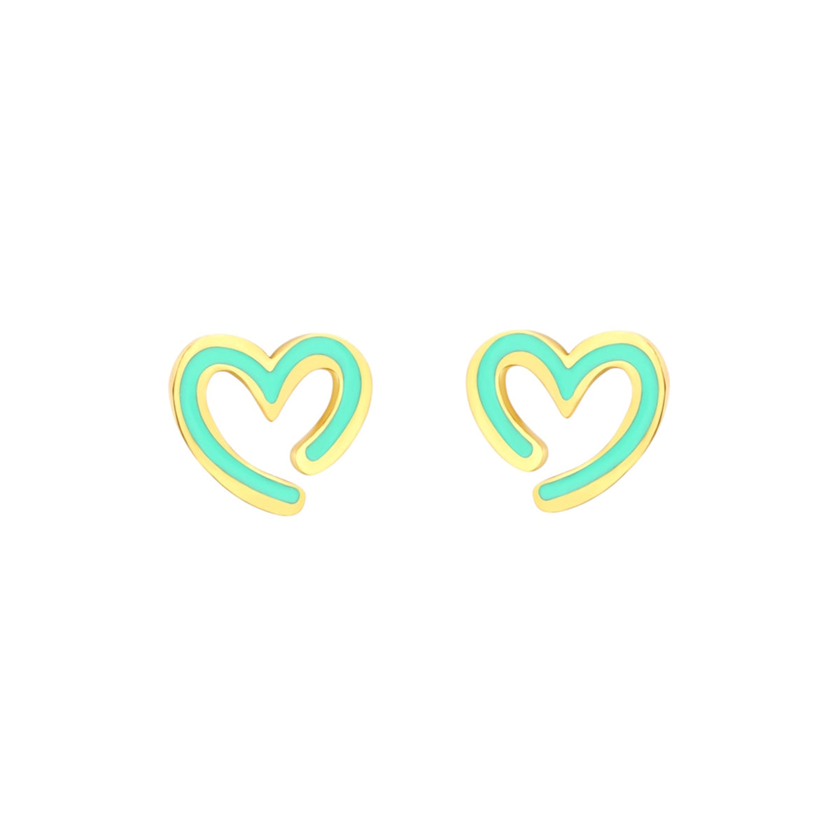 Mint green heart hypoallergenic flat back earrings for children in gold-tone 316L surgical stainless steel