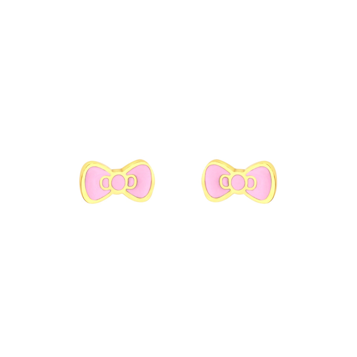Pink bow hypoallergenic flat back earrings for children in gold-tone 316L surgical stainless steel