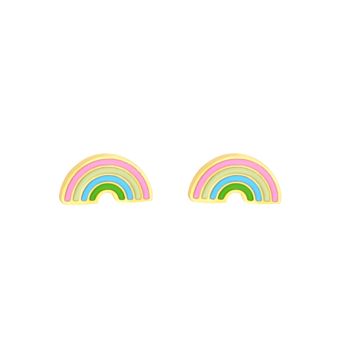 Rainbow hypoallergenic flat back earrings for children front view