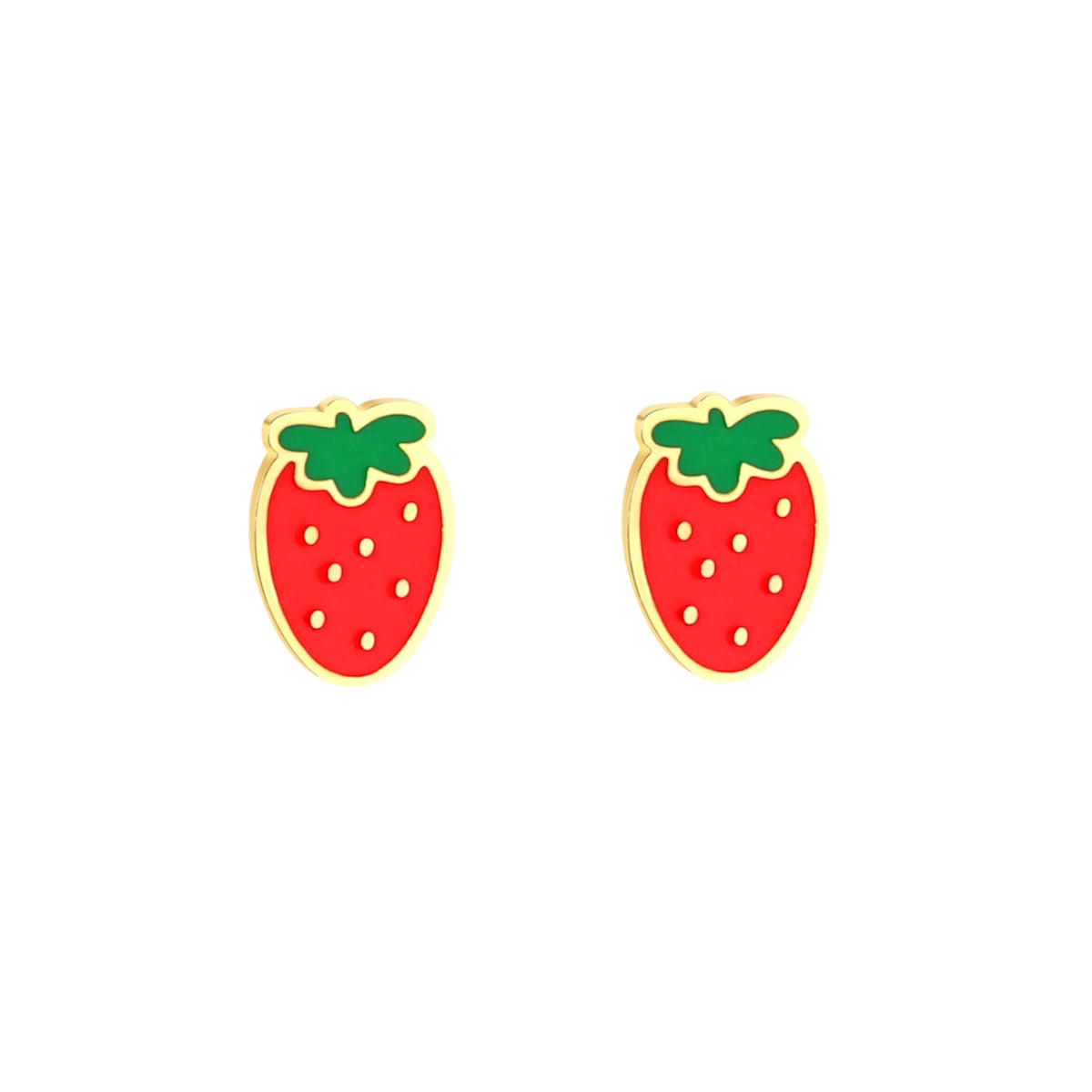 Strawberry hypoallergenic flat back earrings for children in gold-tone 316L surgical stainless steel
